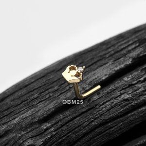 14 Karat Gold Queen's Crown Sparkle L-Shaped Nose Ring